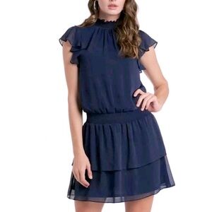 1. State navy blue ruffled tiered skirt smocked dress NWT